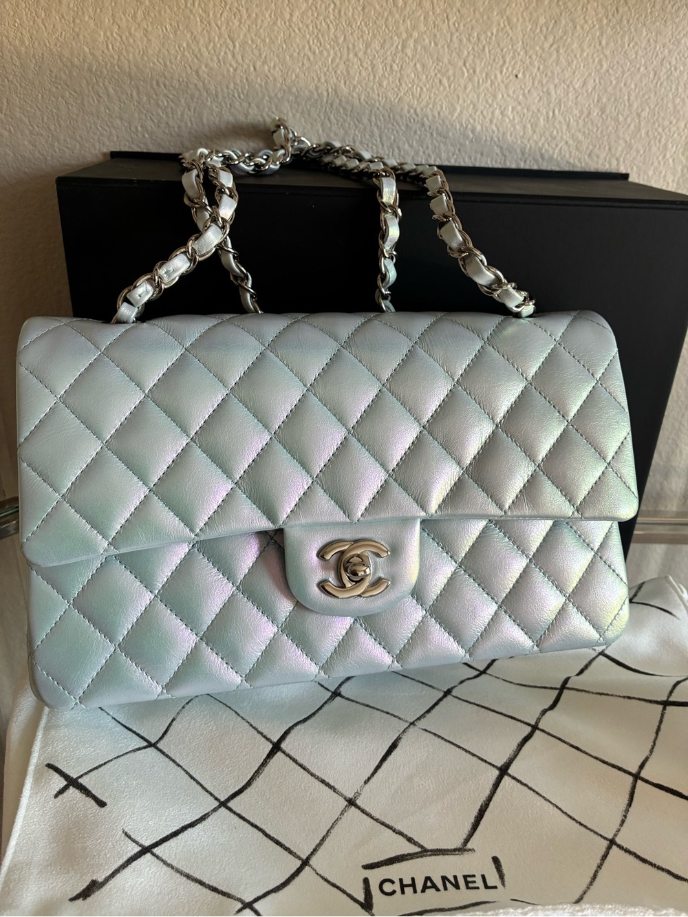 CHANEL Classic Flap Medium Quilted Shoulder Bag Iridescent Ice - RARE